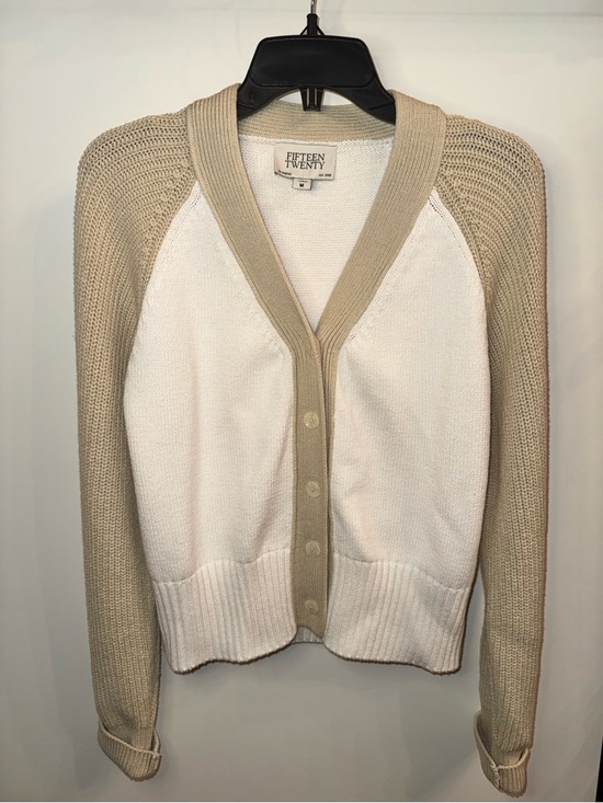 Fifteen Twenty Sweaters - Fifteen Twenty Neutral Colorblock Knit Cardigan Medium Cozy Minimal
